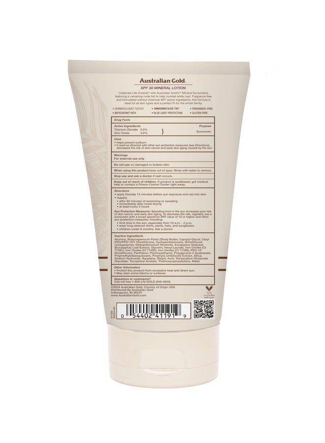 أوسترليان جولد واقي شمس معدني من Australian Gold بعامل حماية SPF 30، 140 مل، واقي شمس ملون واسع الطيف، حماية لطيفة لجميع درجات البشرة، لون نيود خفيف، حماية من الضوء الأزرق، يحتوي على 4% أكسيد الزنك و4% ثاني أكسيد التيتانيوم - Image 2